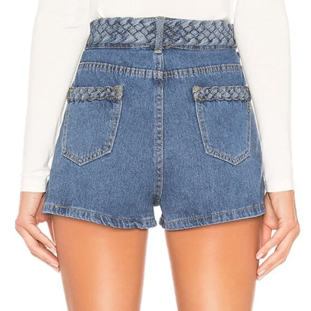Superdown at Revolve Angeline Braided Mid‎ Rise Cotton Denim Shorts